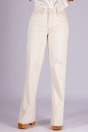 Wide Leg MId Rise Bone Denim Pants - 24010313 - Project Denim