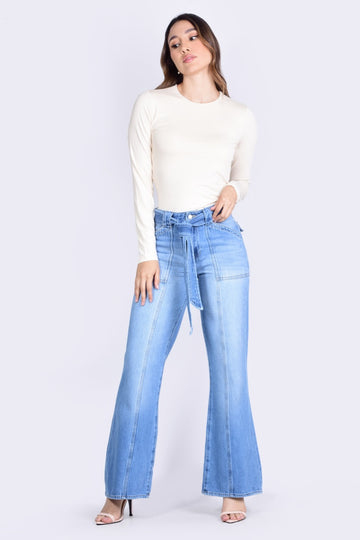Indigo Wide Mid Rise Denim Pants - 305