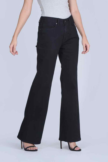 Black Wide Mid Rise Denim Pants - 319