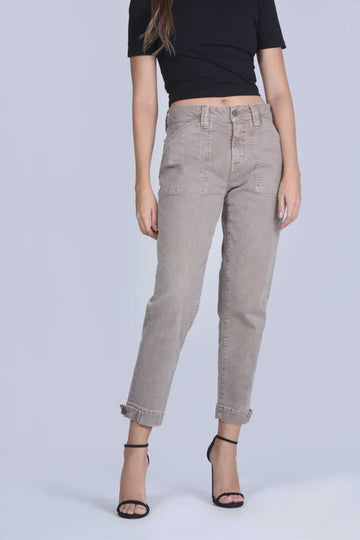 Denim Mom Mid Rise Taupe Pants - 325