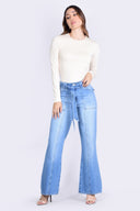 Pantalón Denim Índigo Wide Mid Rise - 305