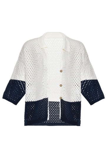 Camisa Tejida Ale Ivory Navy - 2419 - Encantadore