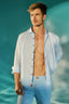 Camisa Lino Manga Larga De Hombre - Aqua - Redflag