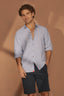 Camisa Lino Manga Larga De Hombre - Rayas Azules - Redflag