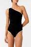 Vestido de Baño Enterizo Un Hombro Vita Ivory Black Full - 2466OF - Encantadore