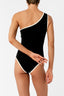 Vestido de Baño Enterizo Un Hombro Vita Ivory Black Full - 2466OF - Encantadore
