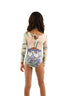 Girl's Tropical Periwinkle Sleeves Romper - K28160 - Malai